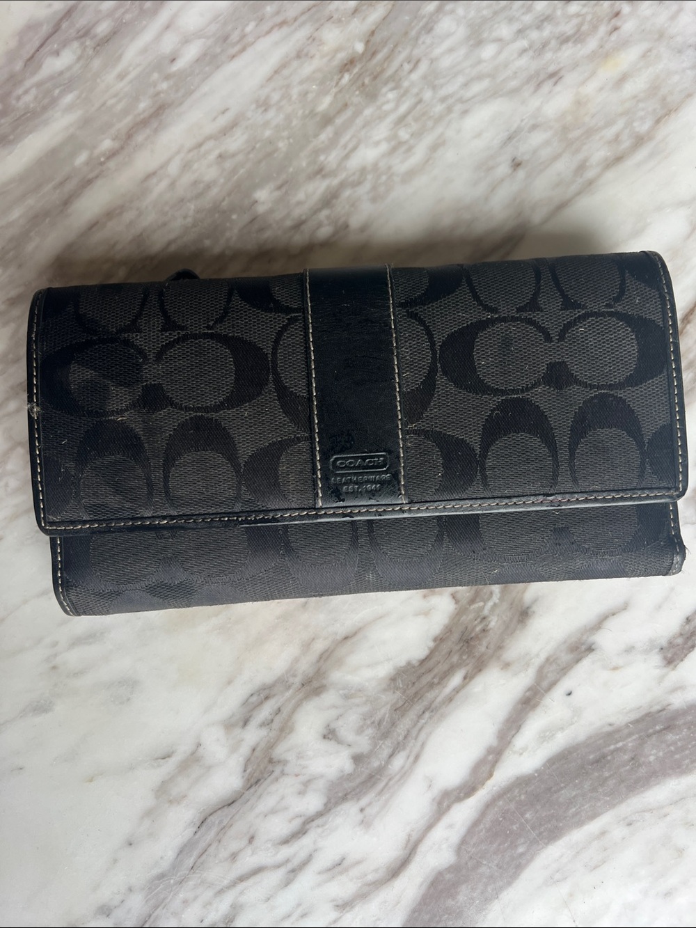 Coach Black Signature Foldover Continental Wallet